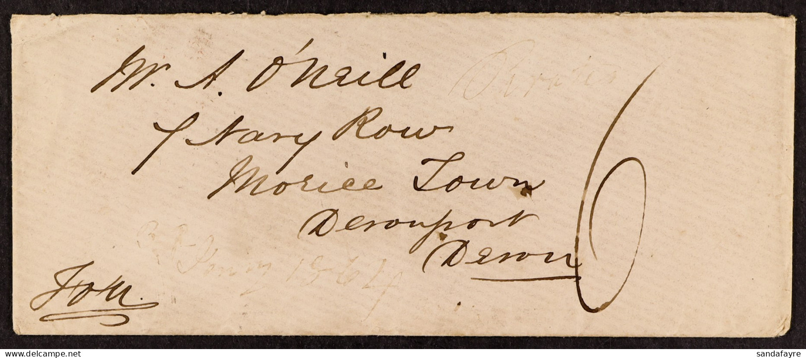 STAMP - 1863 (Nov) Envelope Posted Unpaid And Charged ??6?? (sixpence) From HMS ??Satellite?? At Montevideo, URUGUAY, To - ...-1840 Vorläufer