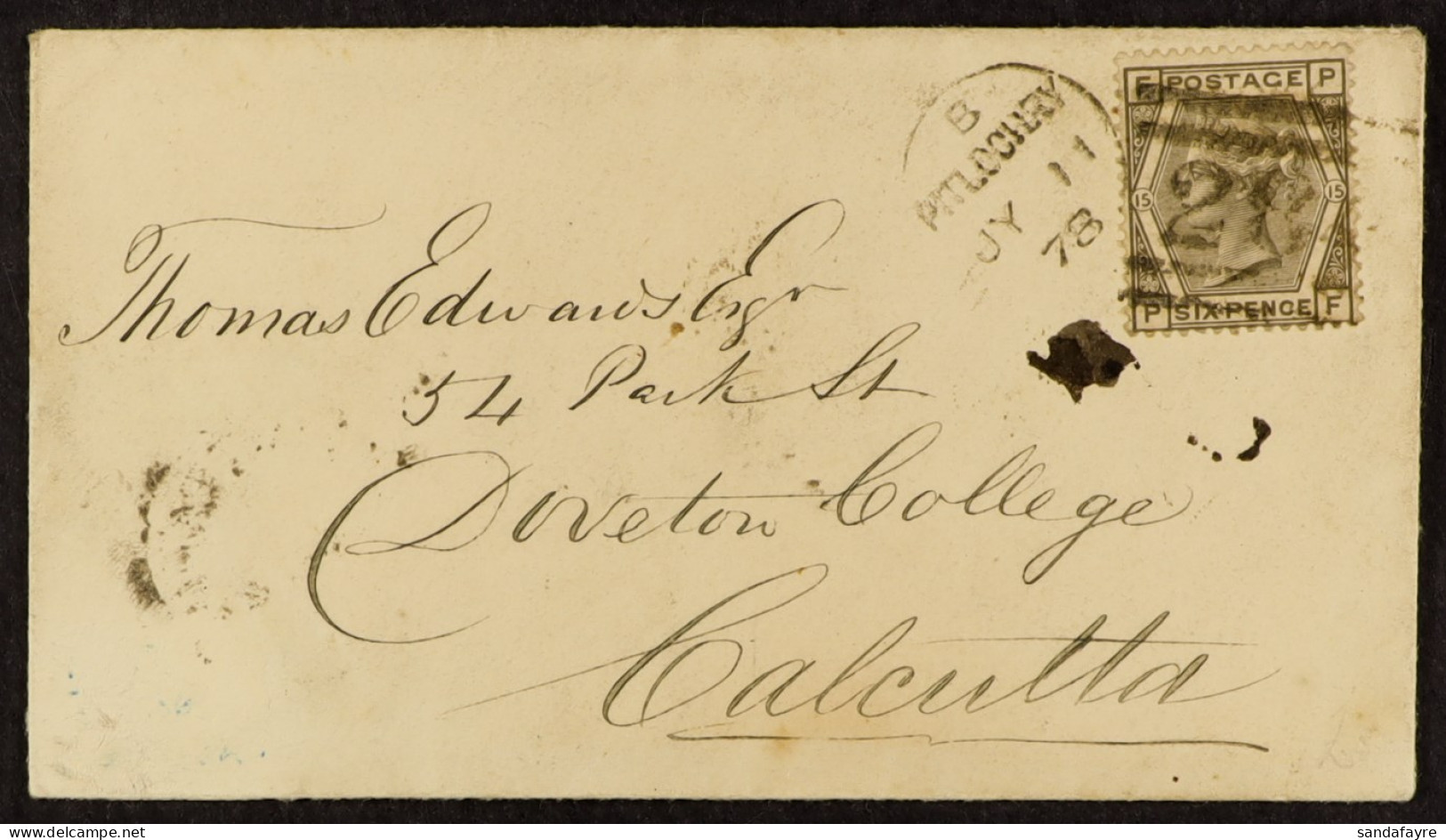 STAMP - 1878 (11th July) The Envelope Of A Letter Paid Sixpence From Pitlochry, Scotland, To Calcutta, INDIA, Via Southa - ...-1840 Prephilately