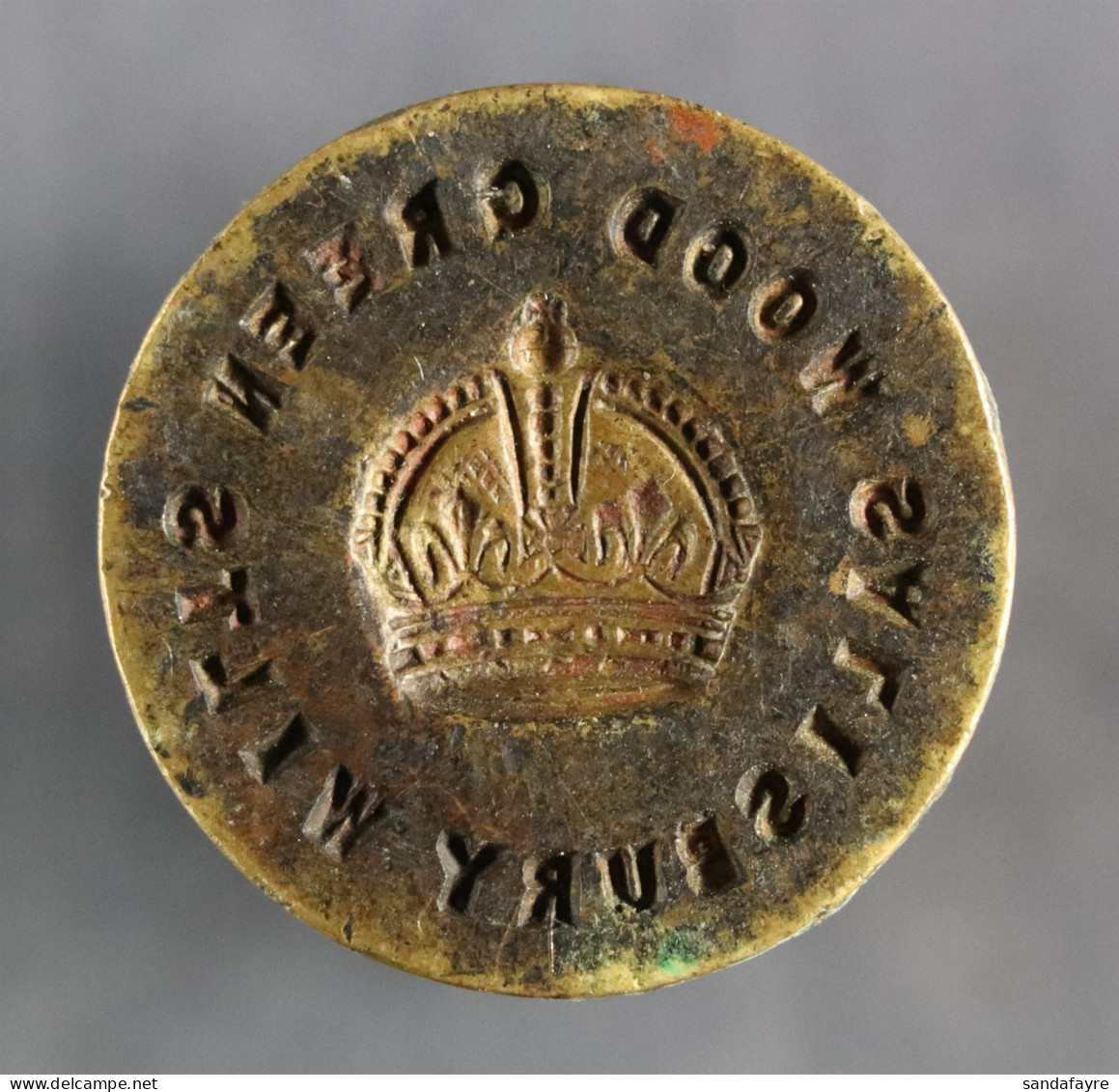STAMP - SALISBURY BRASS HANDSTAMP. Inscribed 'Wood Green? -Salisbury Wilts'. Circular With Wooden Handle And Used For Wa - ...-1840 Prephilately
