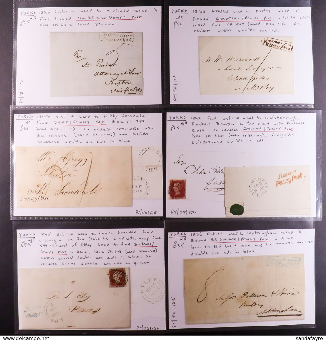STAMP - YORKSHIRE PENNY POSTS Group Of 7 Covers (2 With 1d Stamps) With 'Penny Post' Handstamps For Brighouse (in Blue,  - ...-1840 Vorläufer