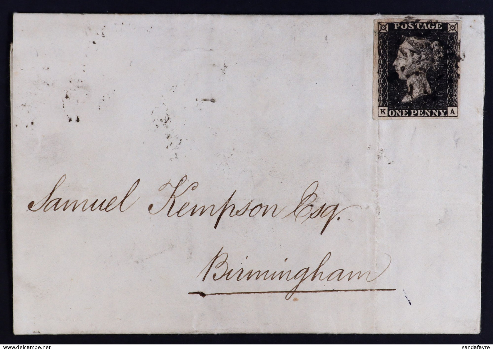 1840 (2? Apr) Entire Letter Bearing 1d Back 'KA' Plate 4 (4 Good To Large Margins) Tied By Black MC Cancel, Arrival Cds  - Unclassified