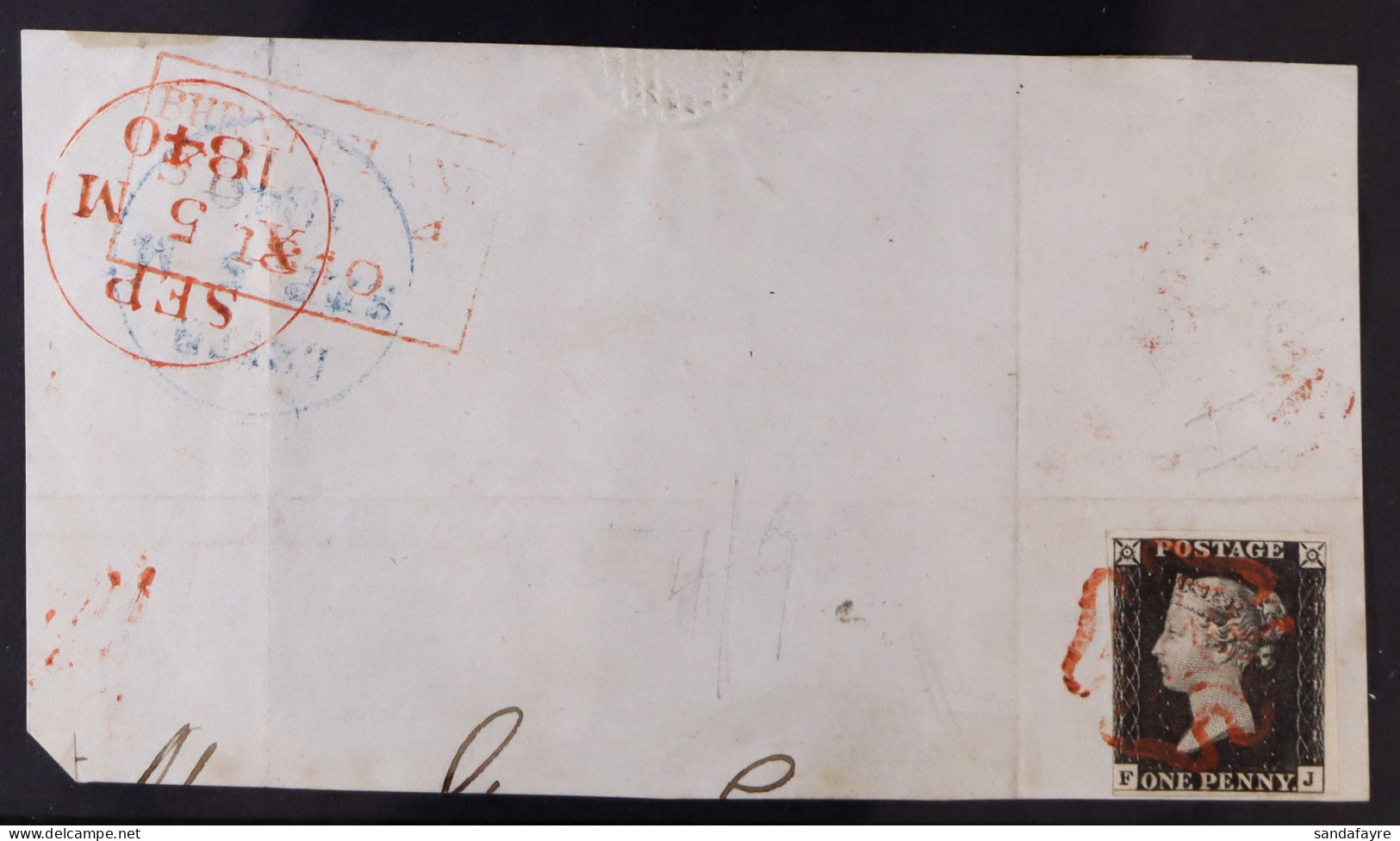 1840 1d Black 'FJ' Plate 1a, SG 2, With 3+ Small To Huge Margins, Tied To Large Piece Red MC Cancellation. - Non Classés