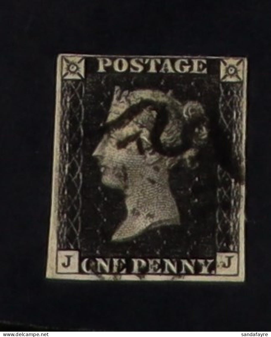 1840 1d Black 'JJ' Plate Plate 8, SG 2, Used With 4 Margins & Black Maltese Cross Cancellation. Some Thins. - Unclassified