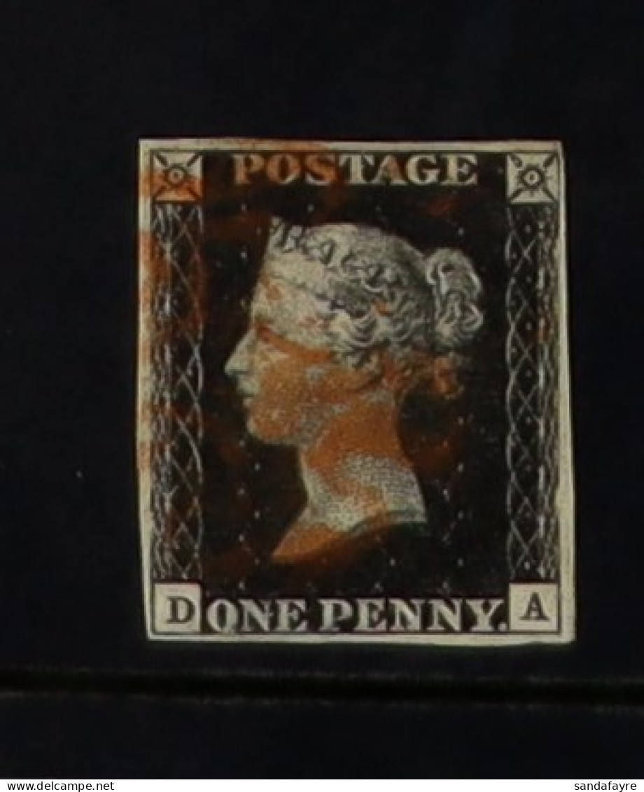 1840 1d Black 'DA' Plate 9, SG 2, Used With 4 Margins & Red MC Cancellation, Small Thin. - Unclassified