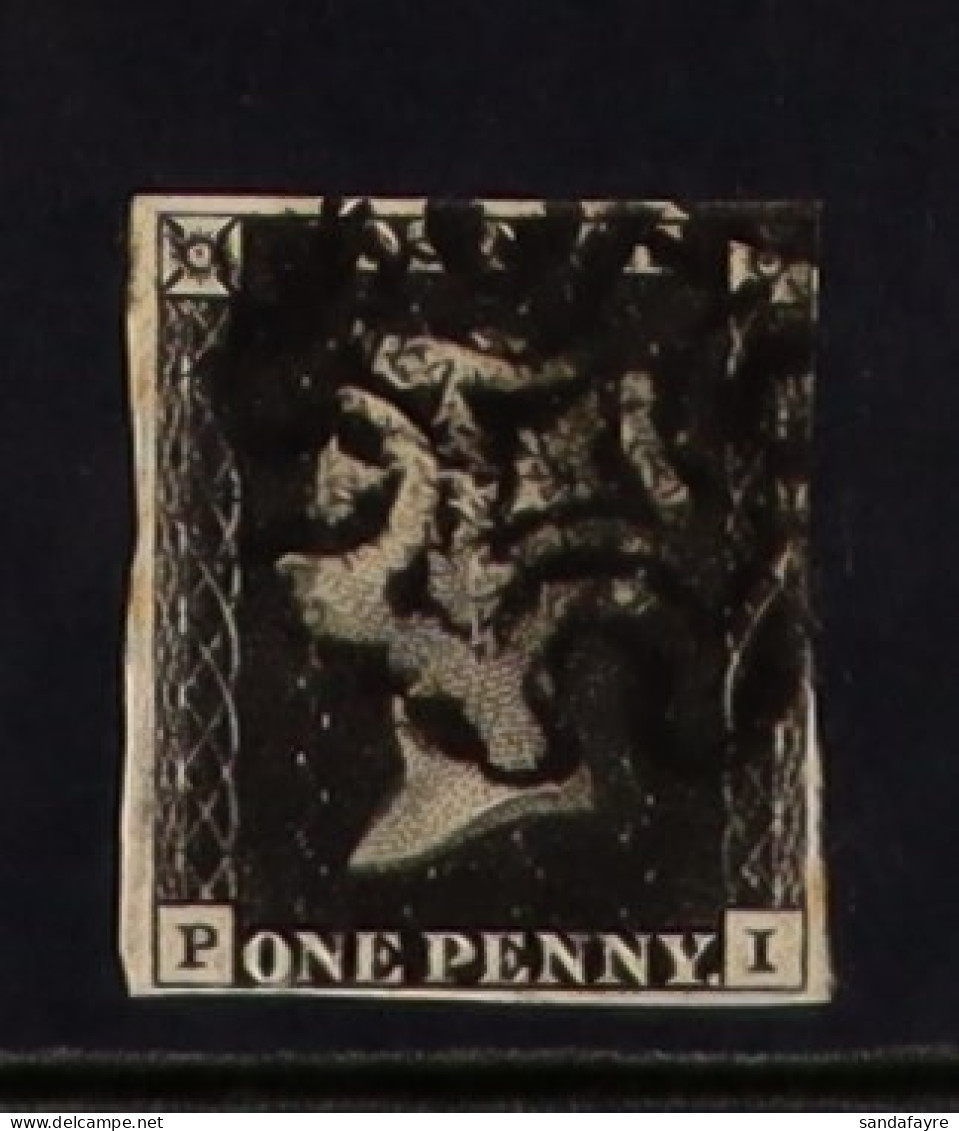 1840 1d Intense Black 'PI' Plate 9, SG 1, Used With Almost 4 Margins & Black MC Cancellation. Cat ?625. - Ohne Zuordnung