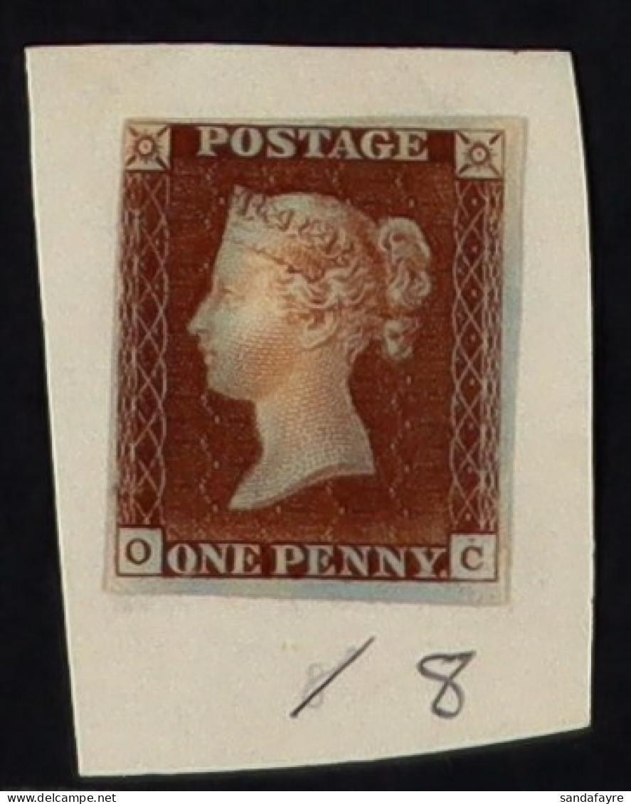 1841 1d Red-brown 'OC' From 'black Plate' 8, SG 7, Unused With 3+ Margins Affixed To Original Fragment. Rare, Cat ?11,00 - Autres & Non Classés