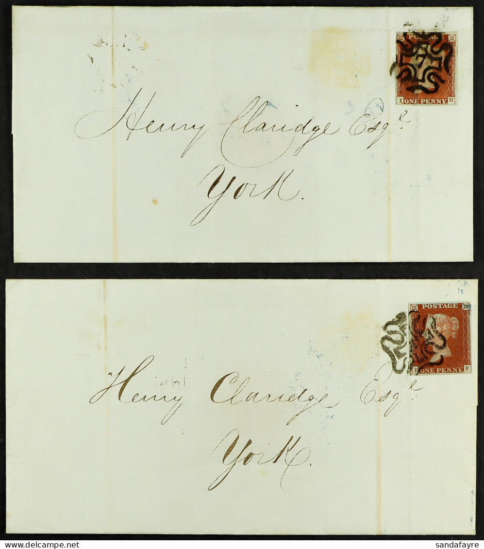 1841 1d Reds, Two Wrappers To York, Each Four Margined And Cancelled By Number 7 Or 10 In Maltese Cross, The Former With - Andere & Zonder Classificatie