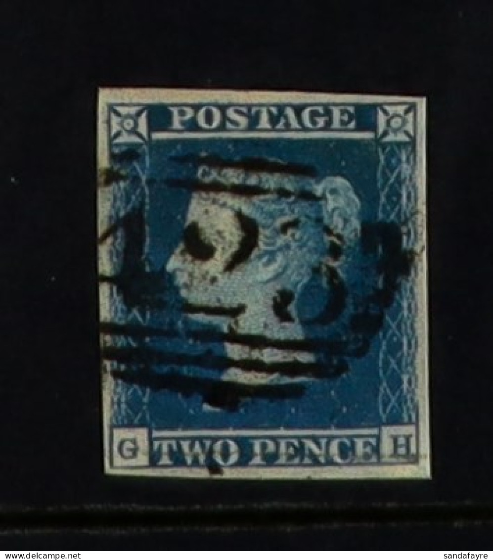 1841 2d Violet-blue 'GH' Plate 4 On Lavender Tinted Paper, SG 15aa, Used With 4 Margins & '423' Cancel Of Kirkby Lonsdal - Autres & Non Classés