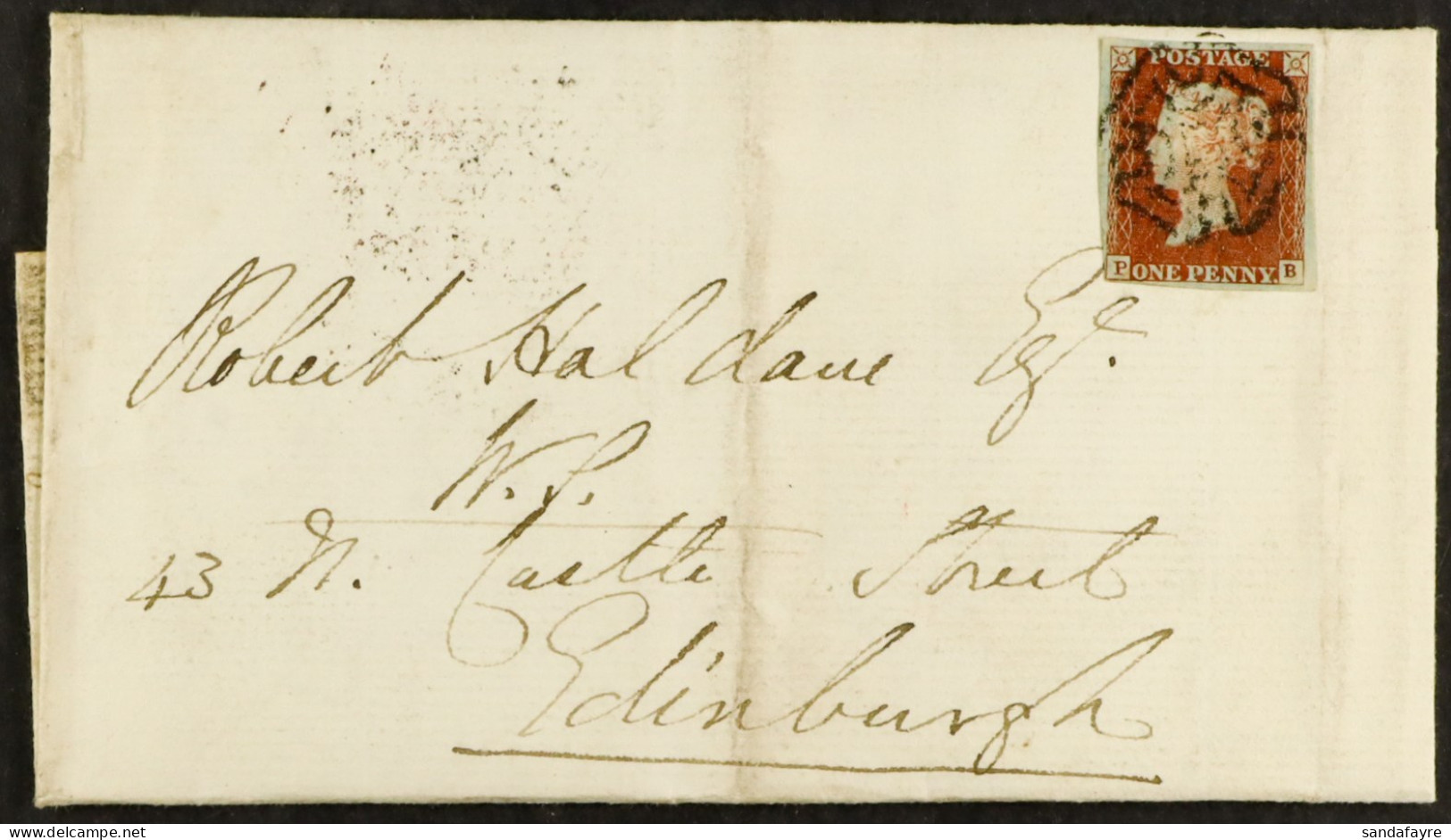 1843 (1 Nov) EL To Edinburgh Bearing 1d Red-brown Imperf With 4 Margins (close One Corner) Tied STIRLING MALTESE CROSS W - Autres & Non Classés