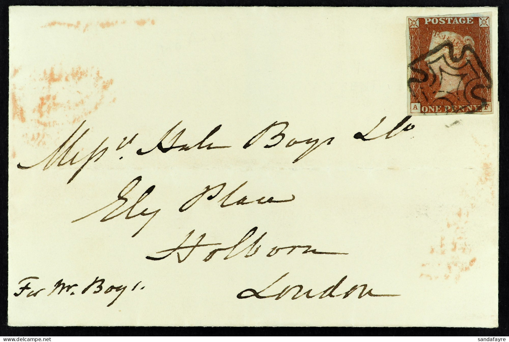 1843 (14 Apr) EL To London Bearing 1d Red-brown Plate 33 With 4 Margins Tied By Very Fine Distinctive CORK Maltese Cross - Sonstige & Ohne Zuordnung