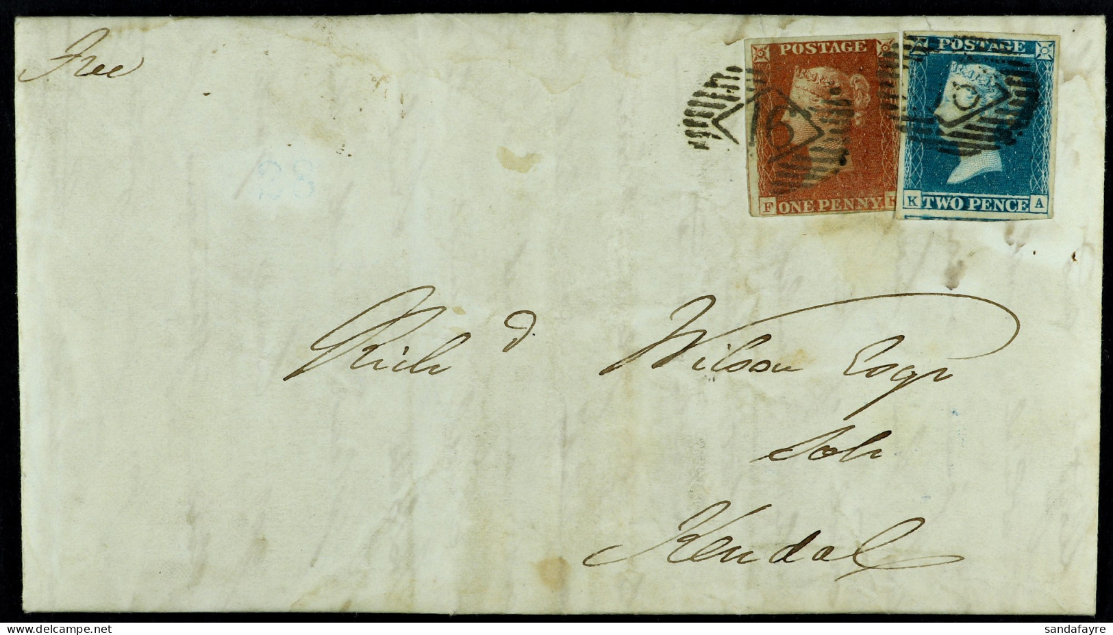 1846 (6 May) EL To Kendal Bearing A Pretty Franking Of 1d Red-brown & 2d Blue Imperfs Each With 4 Margins (2d + 1d Late  - Autres & Non Classés