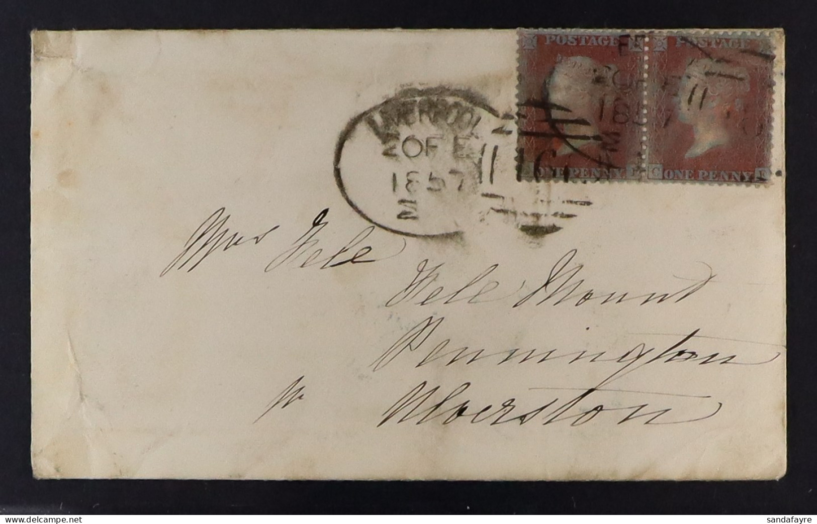 1856 1d Deep Claret On Deep Blue Paper, Die II, Alphabet III Plate 38, Perf 14, SG Spec C8(6), Pair With Some Rubbing, T - Autres & Non Classés