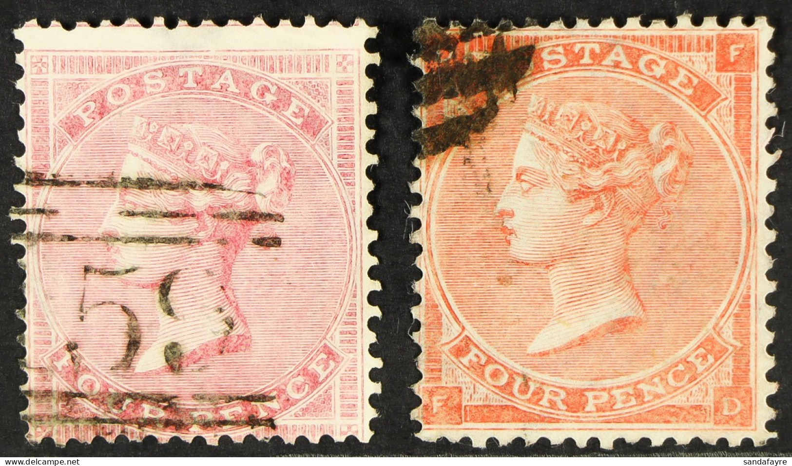 1857 4d Rose Large Garter, And 1862 4d Red, Each Lightly Cancelled. Cat. ?325. (2 Stamps) - Autres & Non Classés