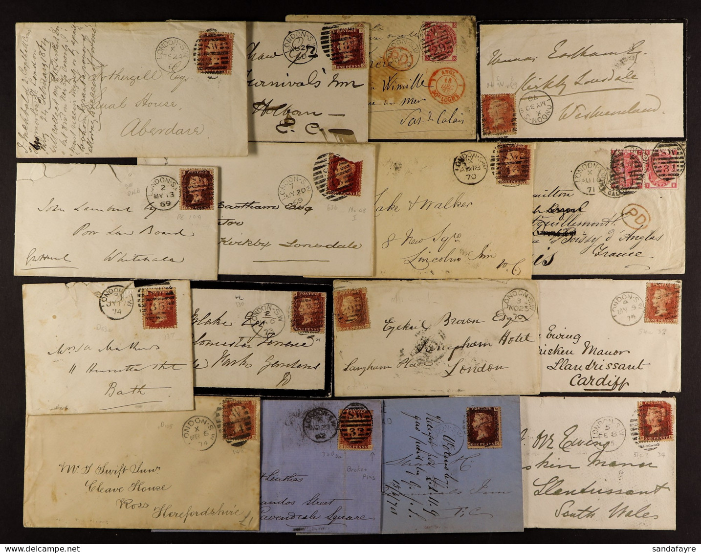 1858 - 1879 COVERS - LONDON SOUTH WESTERN DISTRICT OFFICE. 65 Covers With Stamps Tied Cds + 'S.W.' Duplex No's 2, 15, 16 - Autres & Non Classés