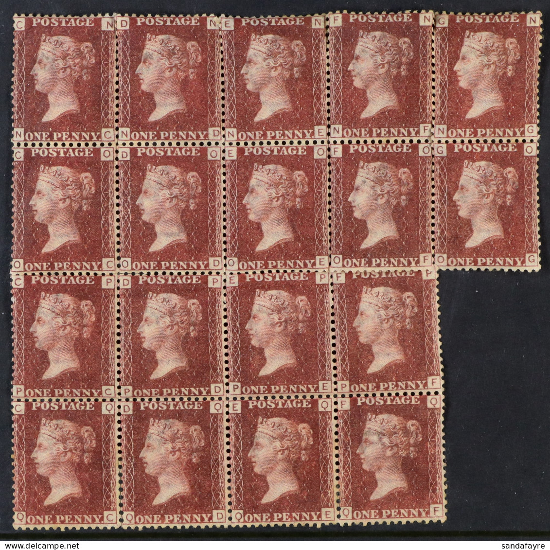 1864-79 1d Rose-red Plate 145, SG 43, Mint (many Stamps Are Never Hinged) Irregular BLOCK Of 18, Some Perforation Splitt - Autres & Non Classés