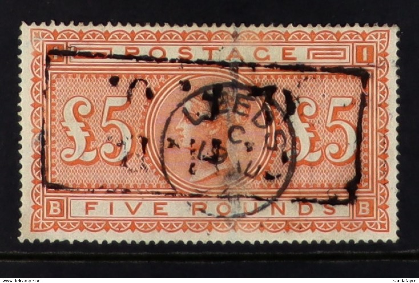 1867-83 ?5 Orange On Blued Paper, SG 133, Used With Blue Crayon Line And Expert Repair. RPSL Certificate. Cat ?12,500. - Sonstige & Ohne Zuordnung