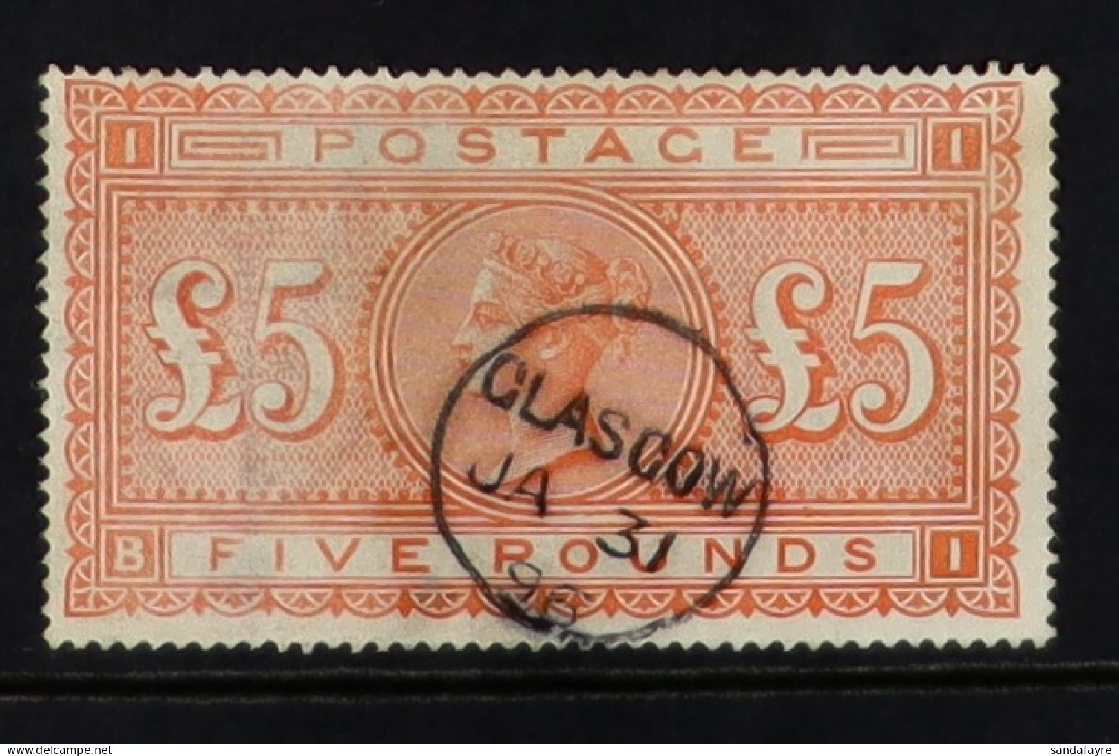 1867-83 ?5 Orange, SG 137, Used With Superb Small GLASGOW JA 31 96 Cds Cancellation, Light Rubbing At Left. Cat ?3500. V - Autres & Non Classés