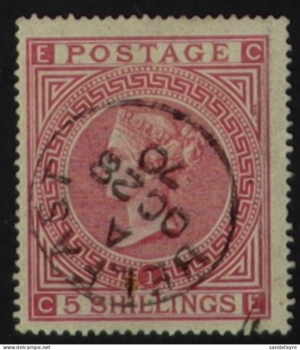 1867-83 5s Rose (plate 1) Wmk Maltese Cross, SG 126, Used With Superb Belfast OC 28 70 Cds Cancellation. Diena Certifica - Other & Unclassified