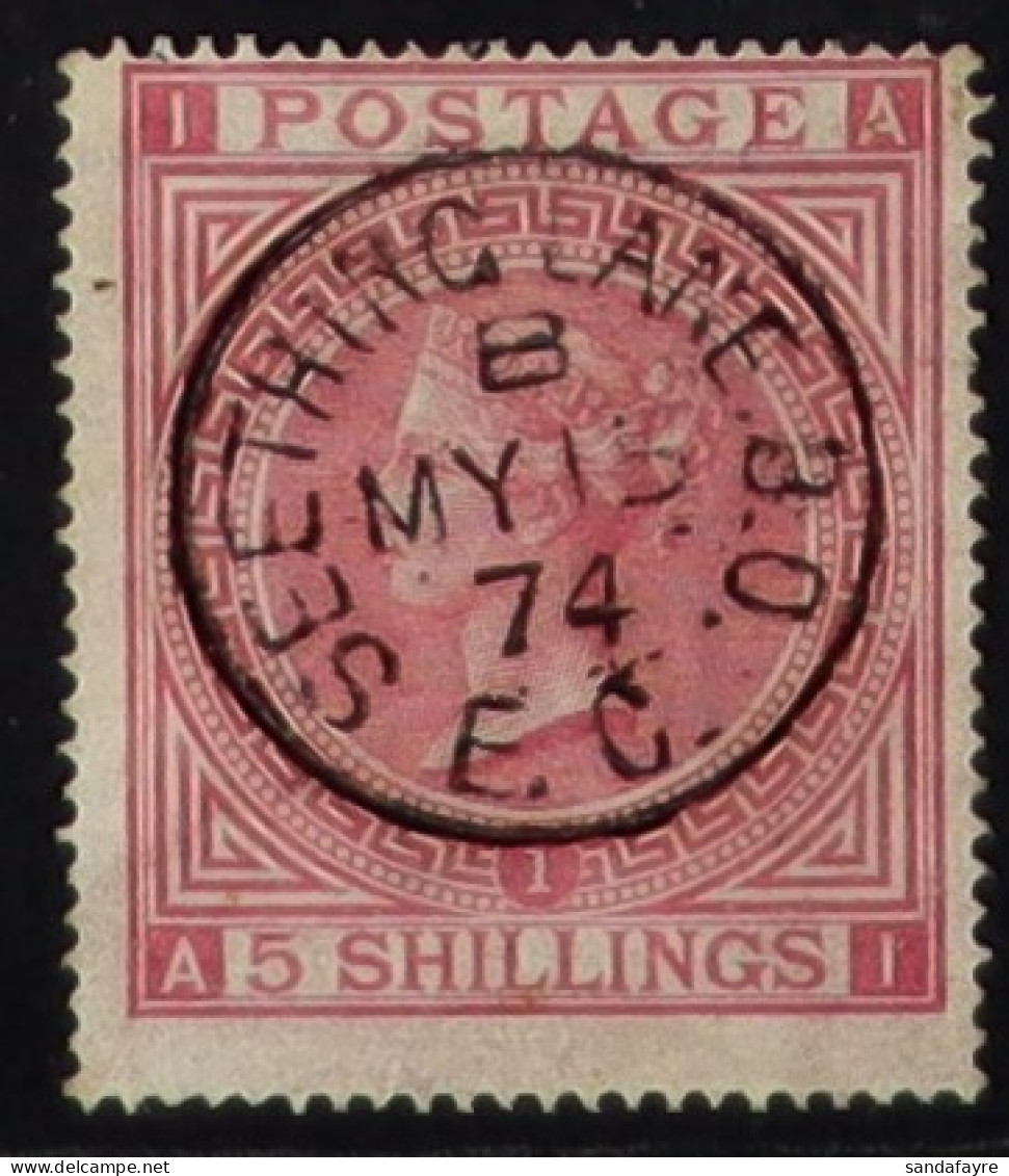 1867-83 5s Rose (plate 1) Wmk Maltese Cross, SG 126, Used With Superb Seething Lane MY 15 74 Cds Cancellation. Cat ?675. - Sonstige & Ohne Zuordnung