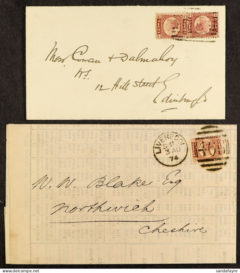 1870 ?d Plate 5 On Prices Current List Liverpool To Northwich 1874, And Plate 13 Pair On Envelope Colinsburgh To Edinbur - Other & Unclassified