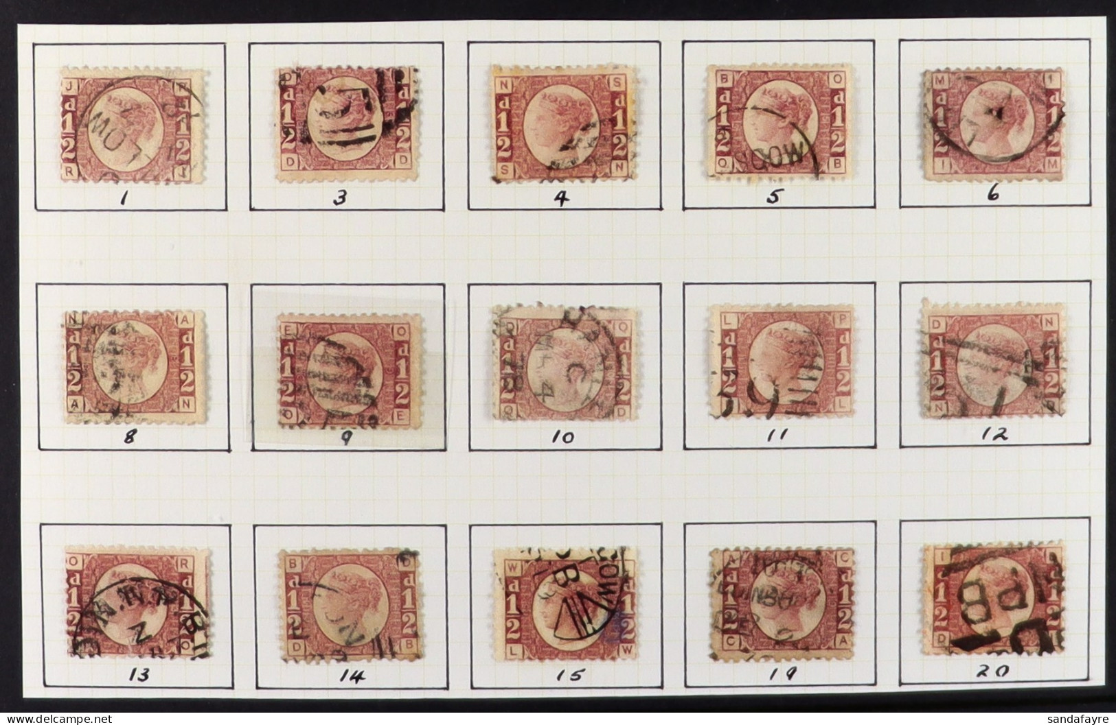 1870 ?d Rose Complete Set Of Plates 1-20, Fine - Very Fine Used, The Plate 9 With Light Corner Cancellation. SG 48/49, C - Other & Unclassified