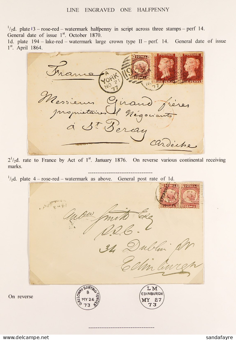 1870-79 ?d Plate 13 Plus 1d Red Plate 194 Pair On Envelope York To France; Also ?d Plate 4 Pair On Envelope Stranraer To - Autres & Non Classés