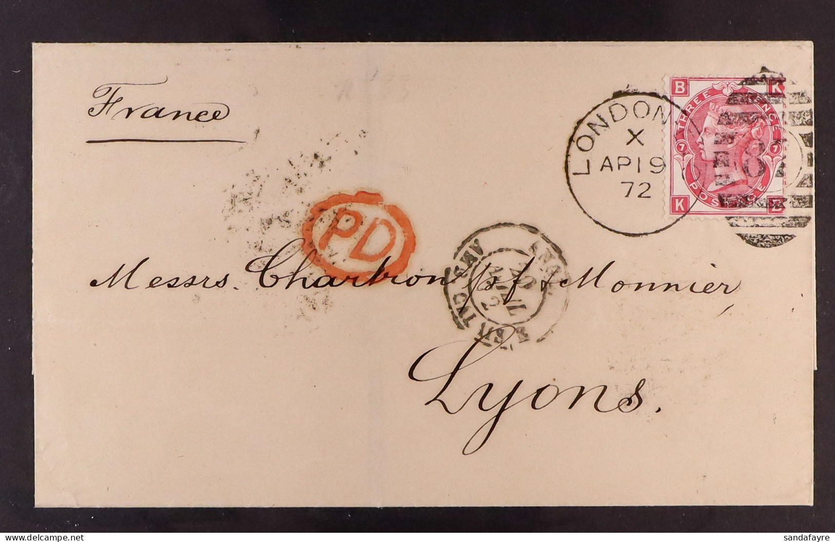 1872 (April) Wrapper To Lyons, France, Bearing 3d Plate 7 Tied London '87' Duplex.? - Other & Unclassified