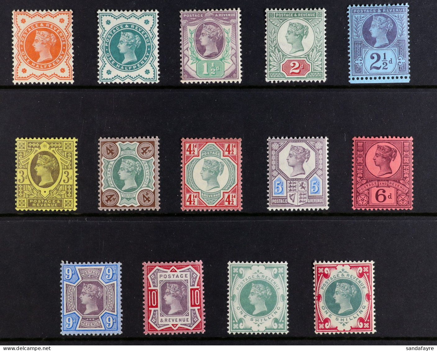 1887-1900 Jubilee Set, SG 197-214, Never Hinged Mint, 1s Values With Minor Gum Disturbances, Fresh. (14 Stamps) - Andere & Zonder Classificatie