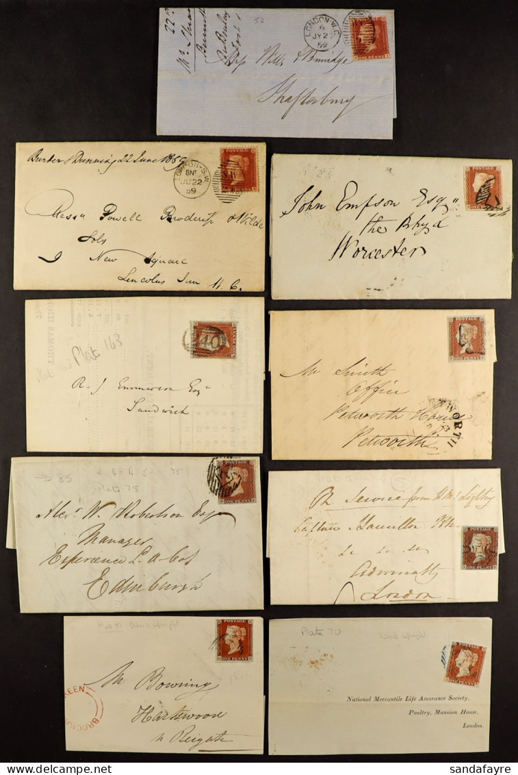 INTERESTING LINE ENGRAVED RANGES Incl. 1d Black Pair (3 Margins) With Maltese Cross And Unusual Boxed Cancel Across Both - Andere & Zonder Classificatie