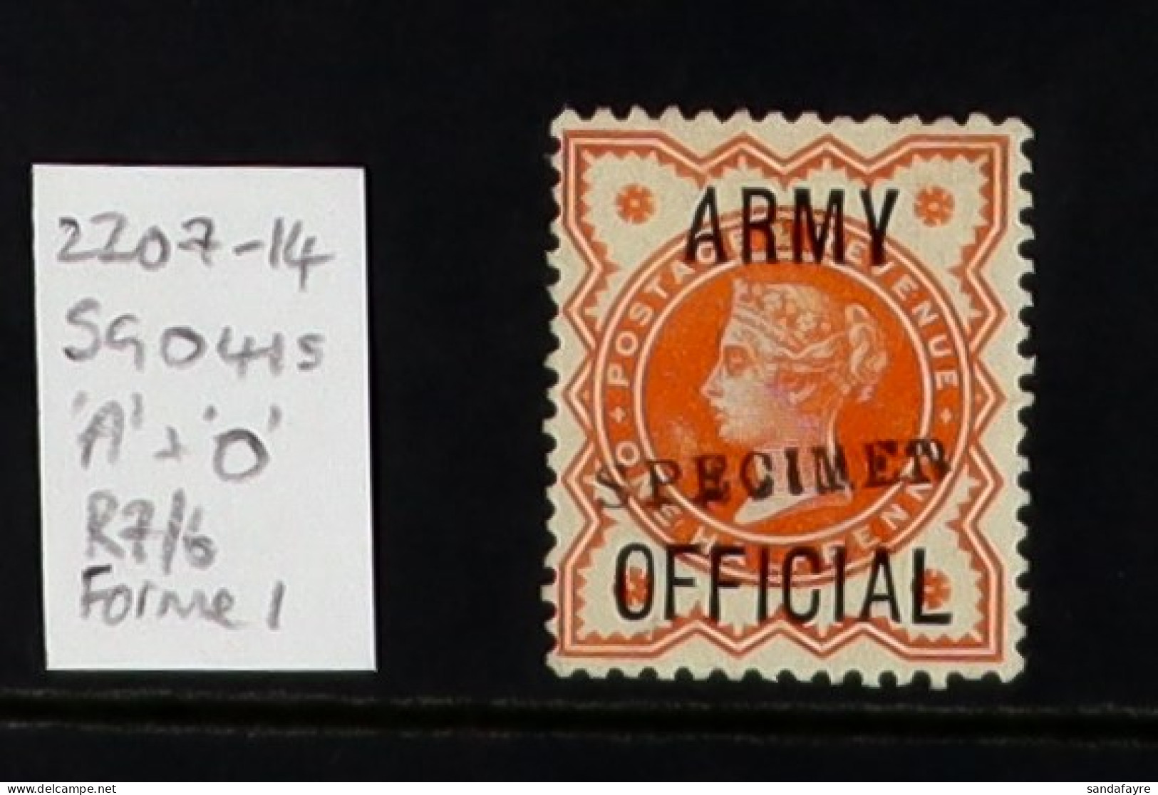 Z001 ARMY OFFICIAL 1896 ?d Vermilion Overprinted 'SPECIMEN' (type 9), SG?O41s, Mint Large Part OG. Note The Deformed 'A' - Sonstige & Ohne Zuordnung
