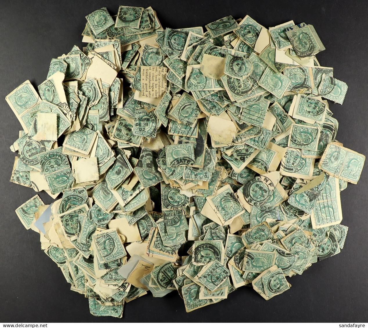 1902 ?d Blue-green, SG 215, An Accumulation Of Used Examples On Original Pieces, Ex. The Famous Wallace Brothers Newspap - Non Classés