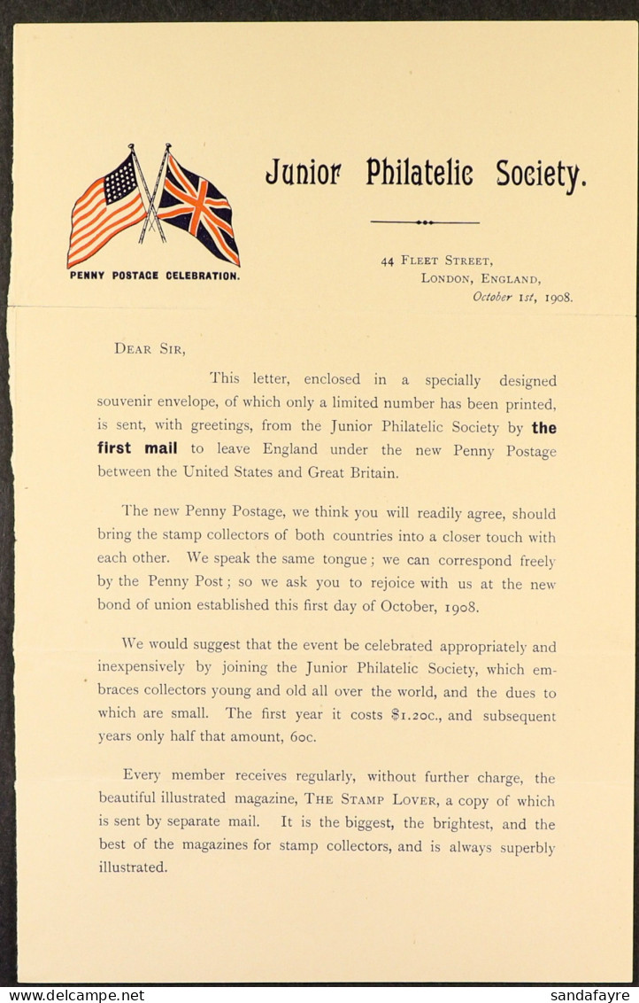 1908 (1 Oct) Illustrated Junior Philatelic Society Env Addressed To Richmond, Pa, USA Bearing 1d Red Tied 'London OC 1 0 - Non Classés