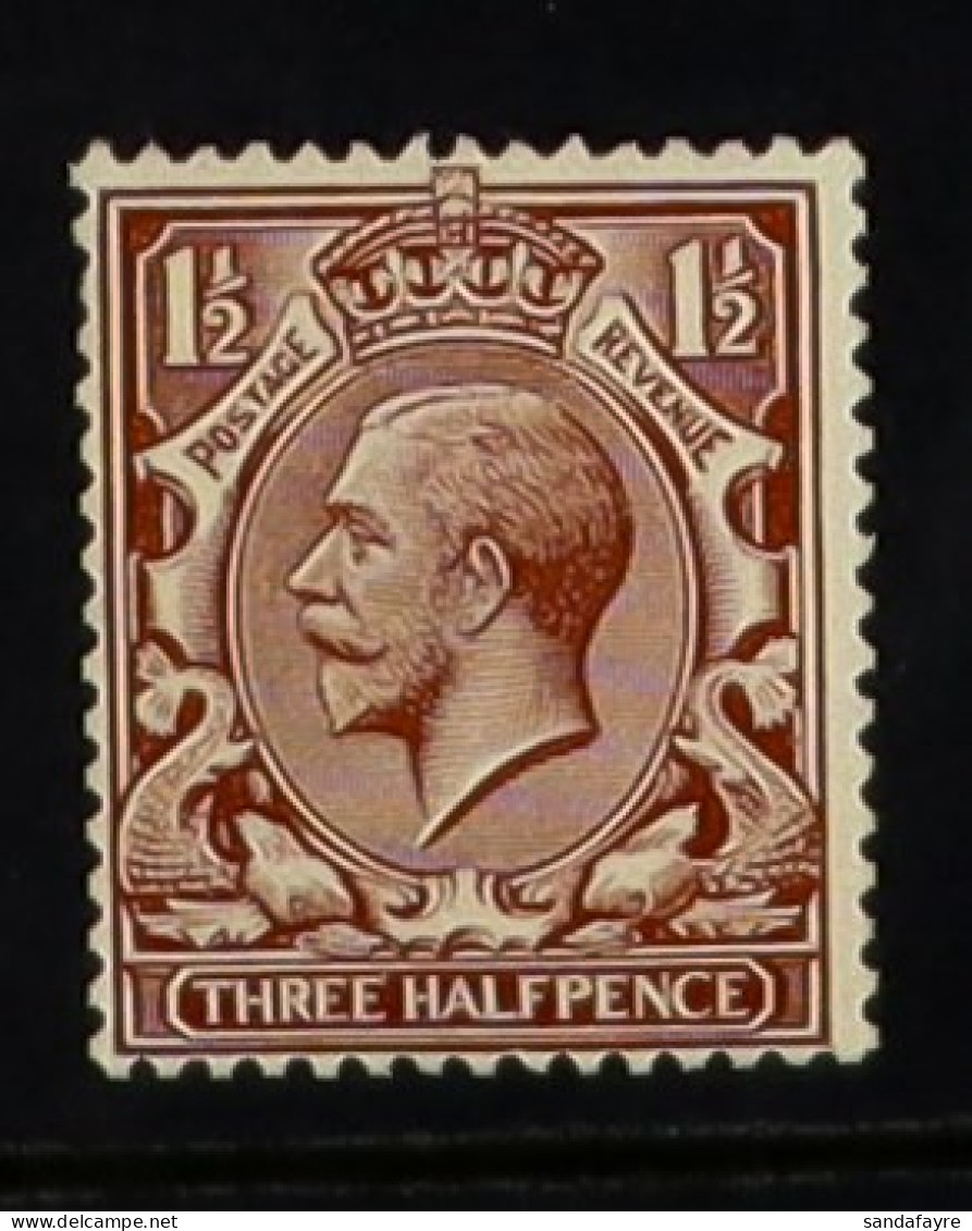 1912-24 1?d Chocolate Wmk Cypher, Spec N18(7), Never Hinged Mint. RPS Certificate, Cat ?450. - Unclassified