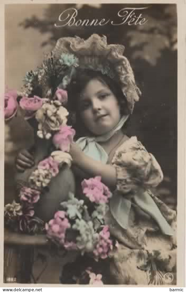 FANTAISIE, BONNE FETE, JEUNE FILLE, BONNET A DENTELLES, FLEURS COULEUR REF 16348 - Other & Unclassified