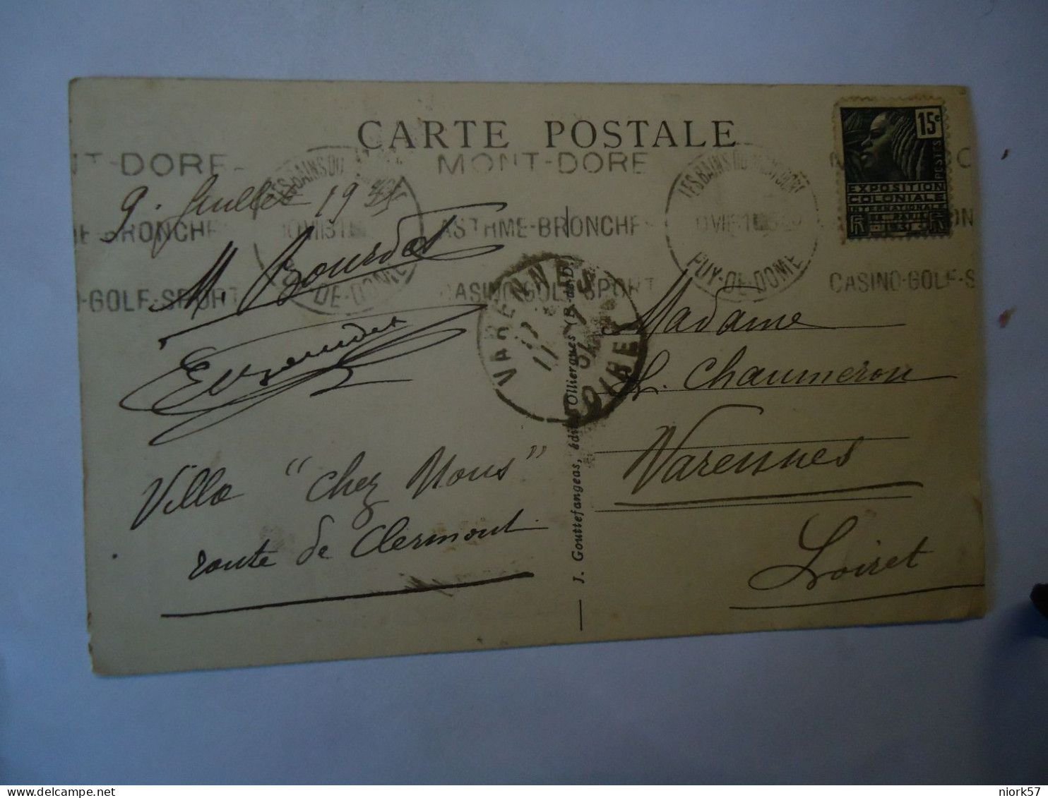 FRANCE   POSTCARDS  MONT DORE  THERMAL  1931 STAMPS - Altri & Non Classificati