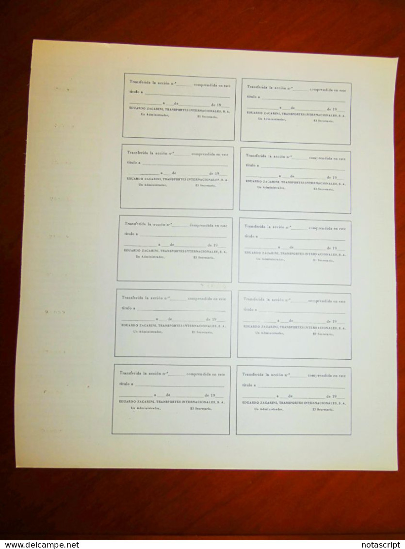 Eduardo Zacarini Transportes Internacionales SA. EZTISA  Barcelona 1971share Certificate - Transports