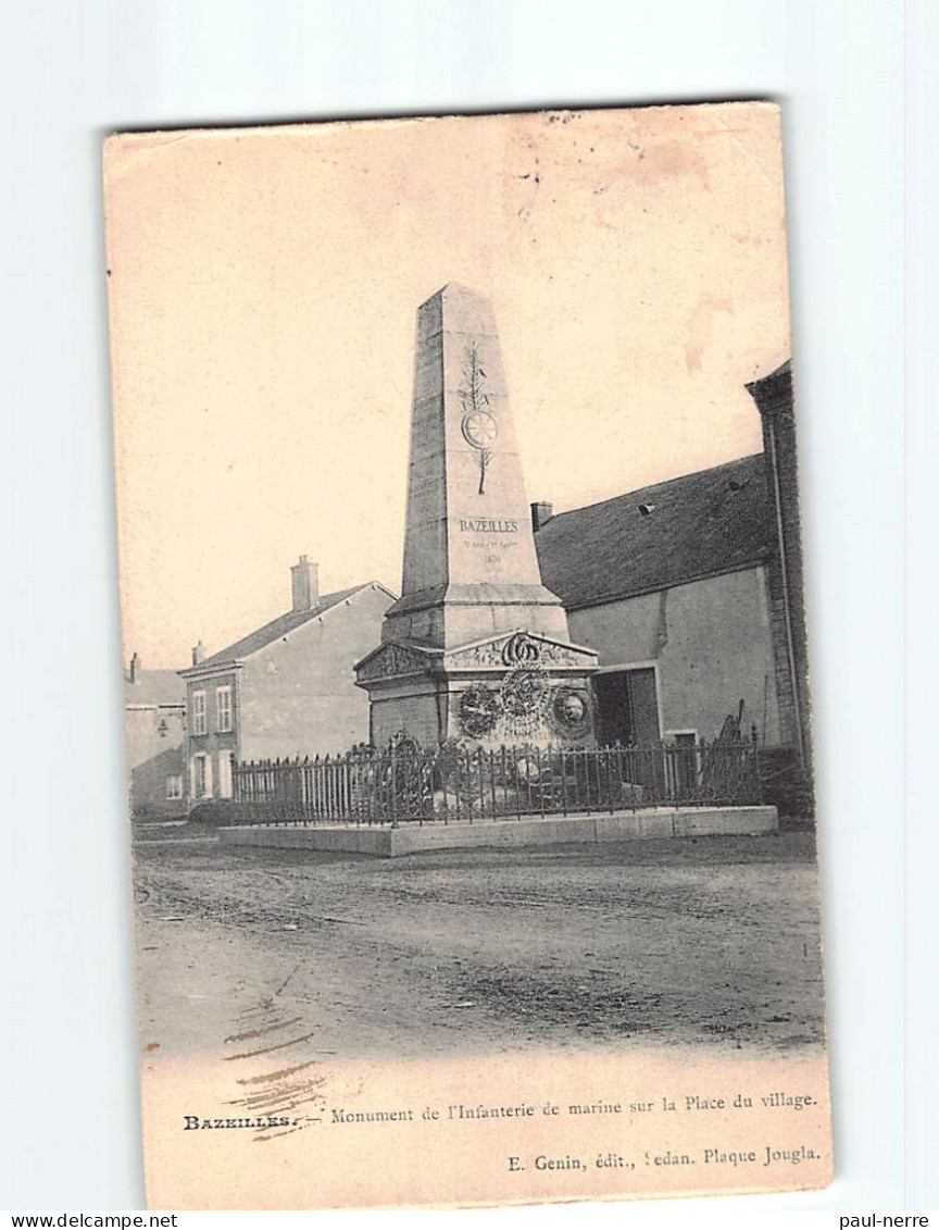 BAZEILLES : Monument De L'Infanterie De Marine Sur La Place Du Village - état - Andere & Zonder Classificatie
