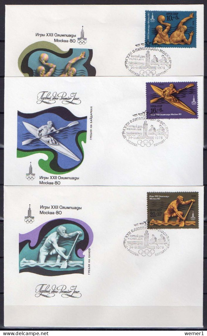 USSR Russia 1978 Olympic Games Moscow, Rowing, Swimming, Waterball Etc. Set Of 5 + S/s On 6 FDC - Summer 1980: Moscow