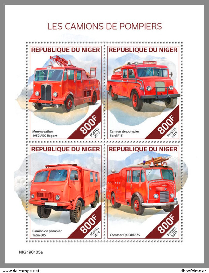 NIGER 2019 MNH Fire Engines Feuerwehr Fahrzeuge Camions De Pompiers M/S - OFFICIAL ISSUE - DH1939 - Bombero