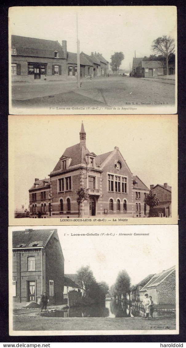 LOT 5 CP DPT 62 - LOOS EN GOHELLE - PLACE DE LA REPUBLIQUE - MAIRIE - ABREUVOIR - EGLISE - Sonstige & Ohne Zuordnung