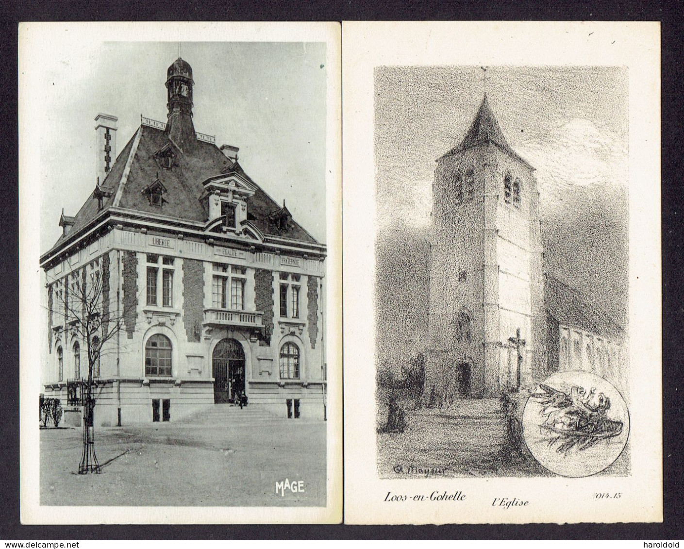 LOT 5 CP DPT 62 - LOOS EN GOHELLE - PLACE DE LA REPUBLIQUE - MAIRIE - ABREUVOIR - EGLISE - Sonstige & Ohne Zuordnung