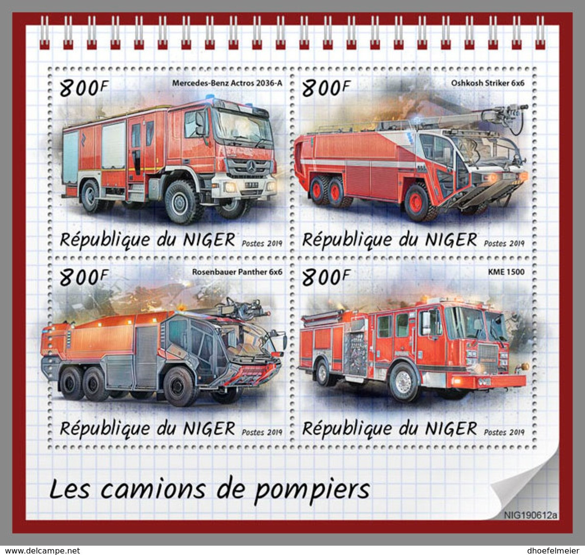 NIGER 2019 MNH Fire Engines Feuerwehr Fahrzeuge Camions De Pompiers M/S - OFFICIAL ISSUE - DH2006 - Brandweer