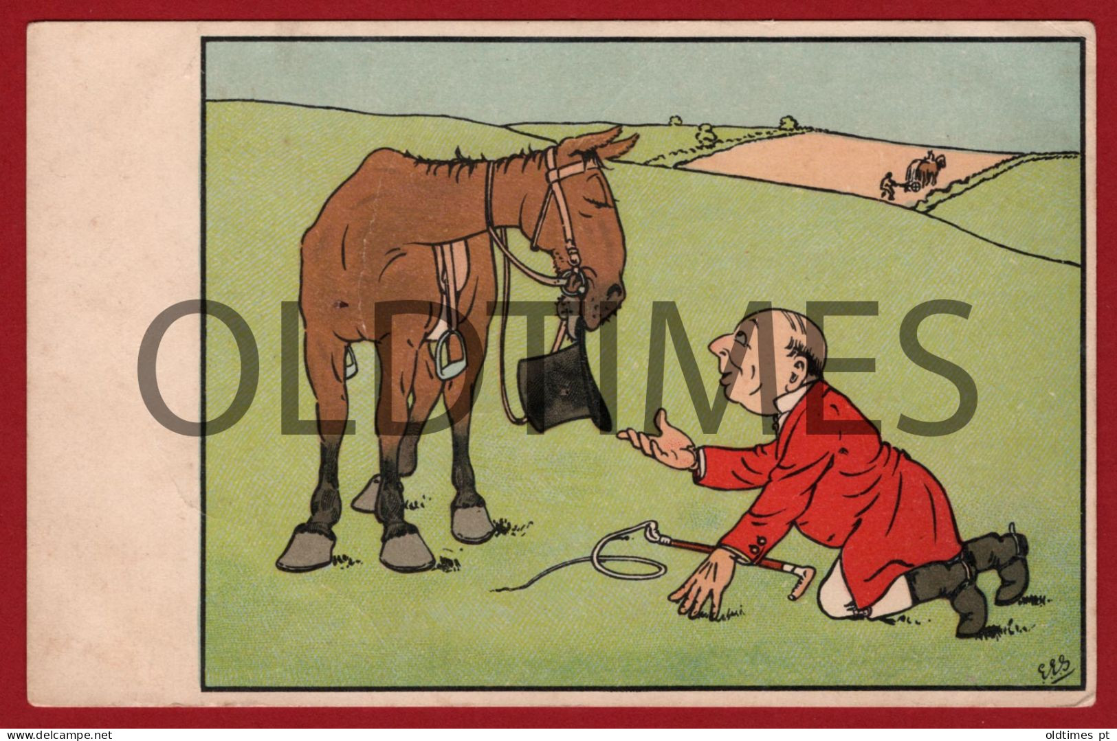 COMIC - HORSE - ART SIGNED 1900 POSTCARD - Lisboa