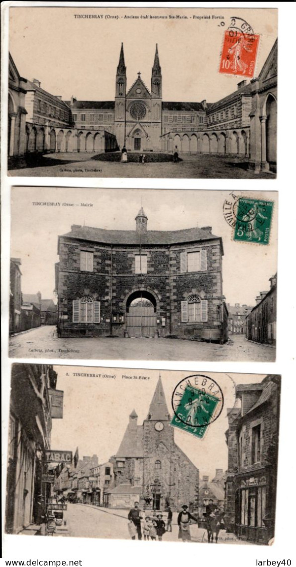 61 - TINCHEBRAY Anciens Etabilssements STE MARIE Place St Remy Mairie  - 3 Cartes Postales Ancienne - Autres & Non Classés