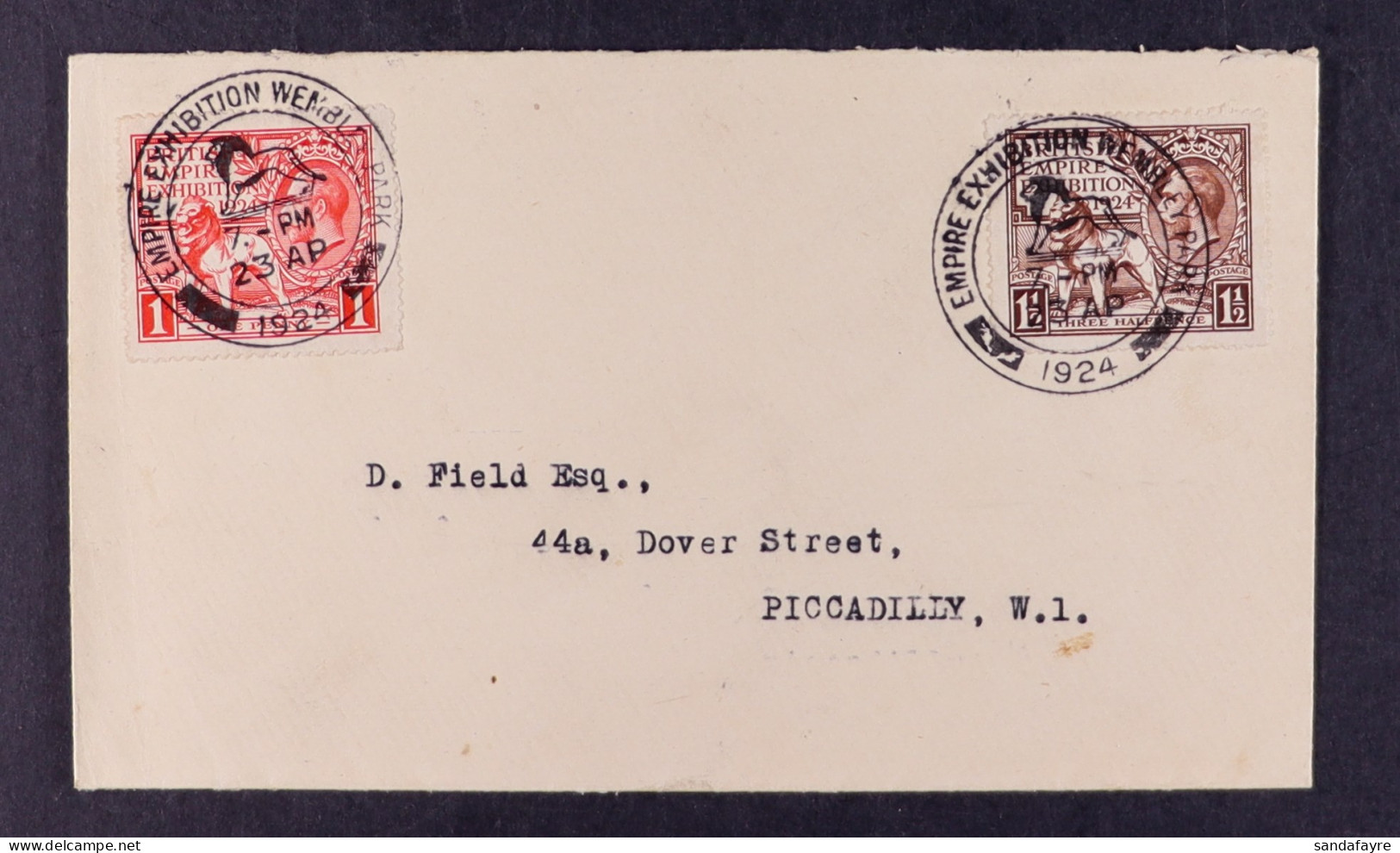 1924 (23 Apr) Wembley Set Carefully Placed And Tied To Plain Typed Addressed Cover By 'Empire Exhibition Wembley Park' S - FDC