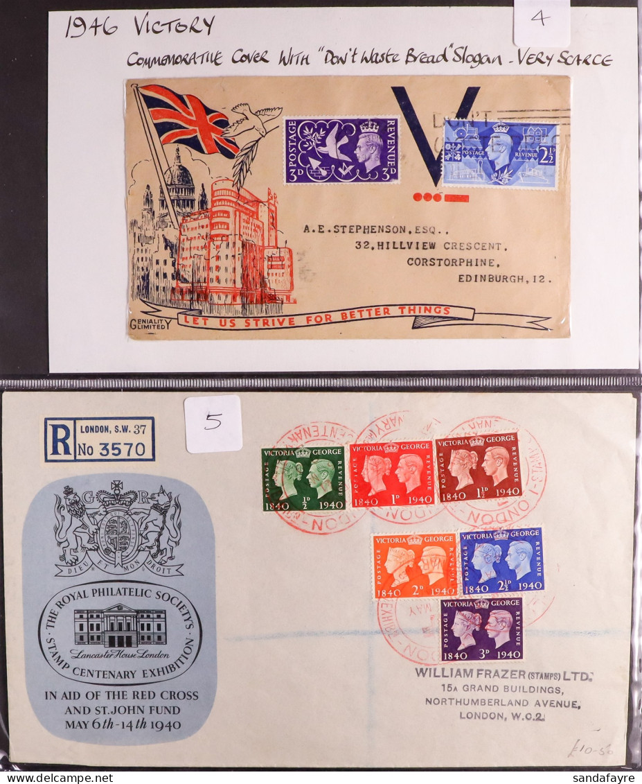 1940 - 1948 Group Of 4 FDC's. 1940 Stamp Centenary Set On Illustrated, Typed Fdc With Red London Exhibition Red Cross Sp - FDC