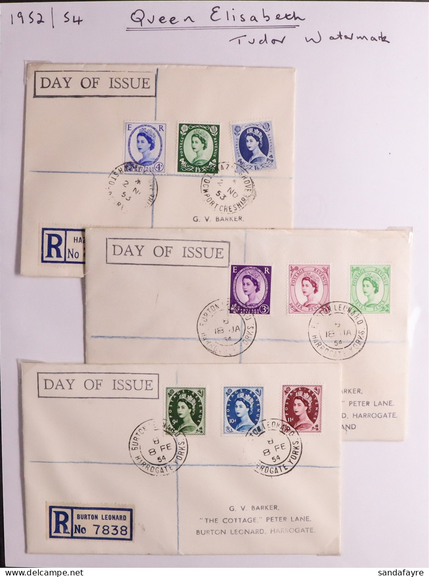 1952-54 Wilding Definitives Wmk Tudor Crown Complete Set 17 Values (issued On 6 Different Dates) On Set Of 6 Matching Pl - FDC