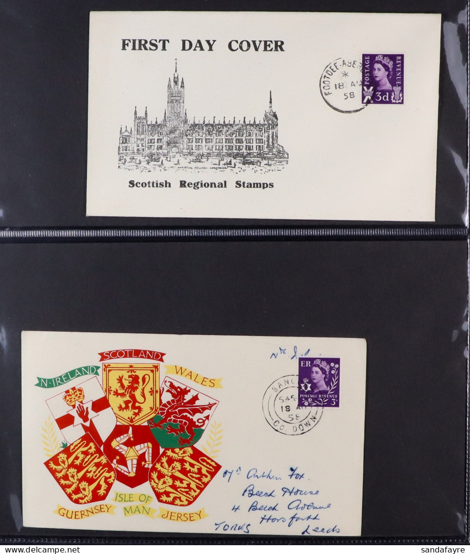 1958 REGIONALS. Group Of 6 Illustrated Fdc's, 1958 (18 Aug) 3d Scotland (unaddressed), Northern Island, Jersey, Guernsey - FDC