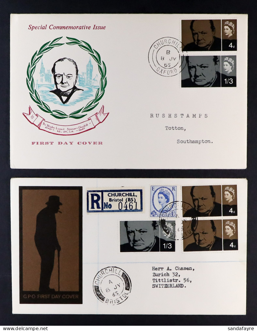 1965 Churchil Non-phos Sets On 2 Illustrated, Typed Address Fdcs, One Cancelled 'Churchill, Bristol' Cds, The Other 'Chu - FDC