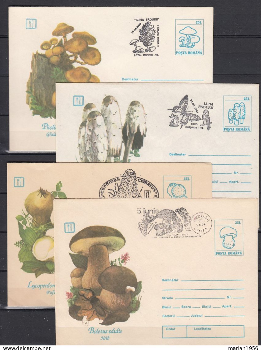 4 Enveloppes  - CHAMPIGNONS COMESTIBLES - MUSHROOMS - Cachet Illustre - Champignons